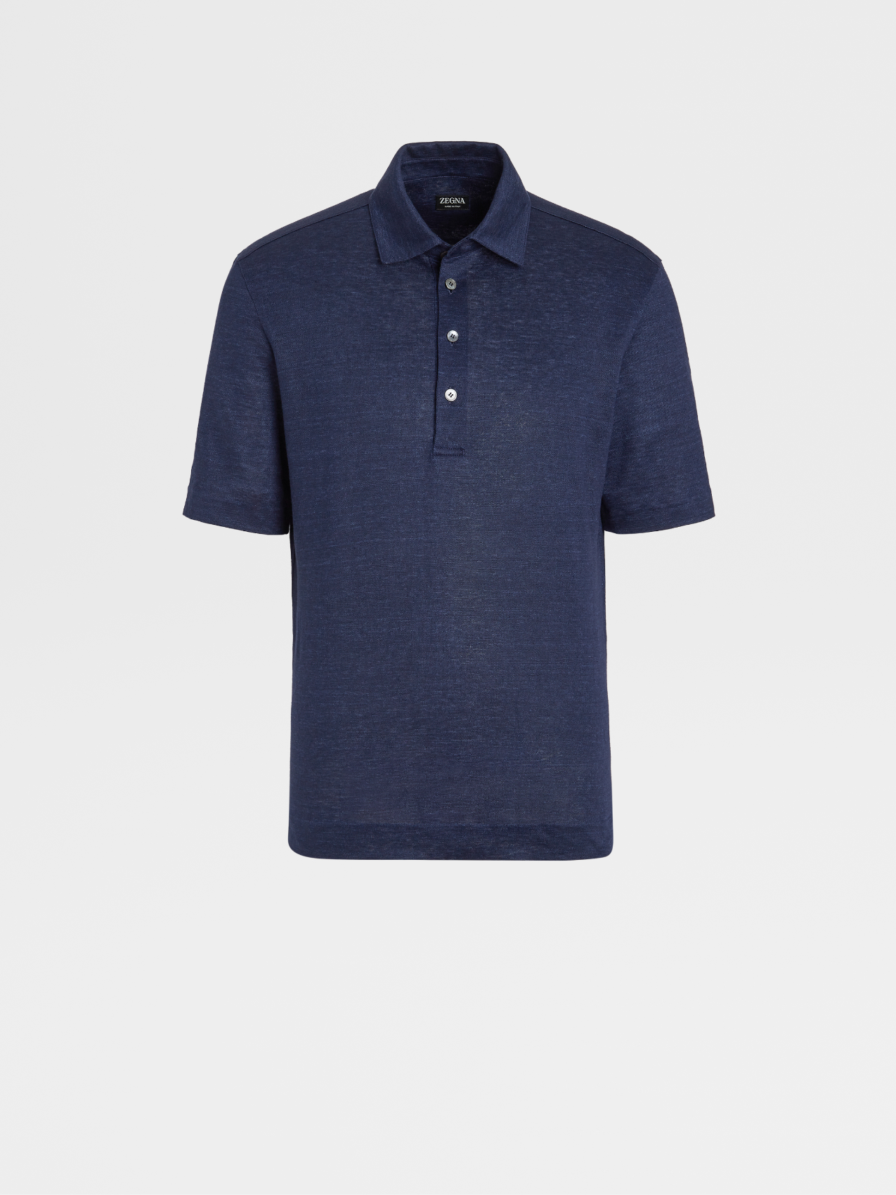 Navy Blue Pure Linen Short-sleeve Polo